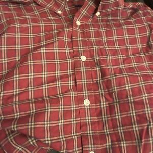 Red and White Casual Plaid Button Down Shirt